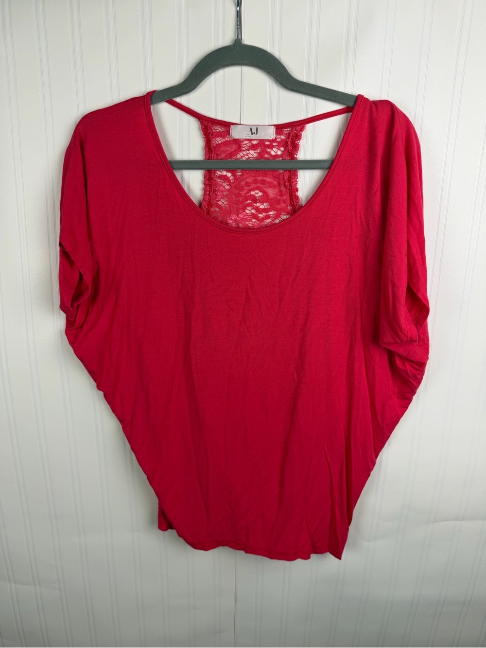Amelia James Raspberry Scoop Neck Lace-Back Tee